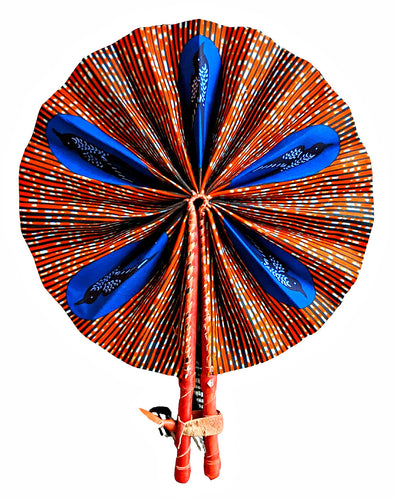 Orange Speed Bird Ankara Fabric Folding Hand Fan
