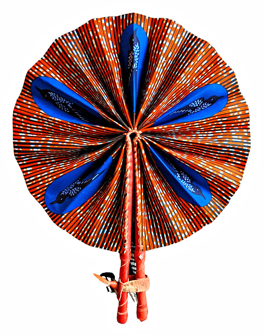 Orange Speed Bird Ankara Fabric Folding Hand Fan