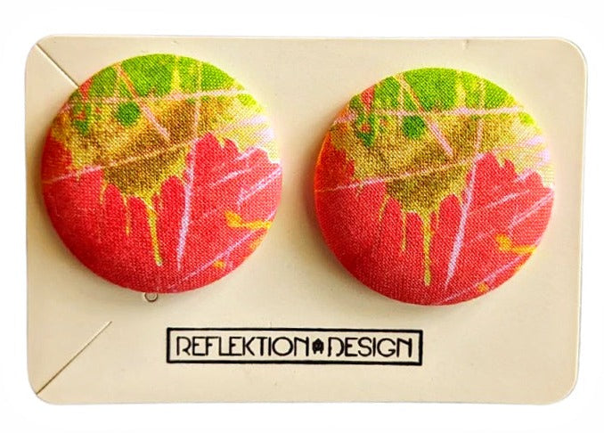 Grüne Blatt-Ankara-Stoff-Knopf-Ohrringe