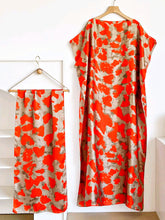 Ember Glow Orange Silky Kaftan With Belt Scarf