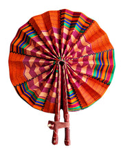 Orange Kente Pattern African Fabric Folding Hand Fan