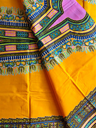 Orange Pink African Print Fabric Dashiki Design 2 Yards