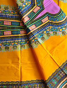 Orange Pink African Print Fabric Dashiki Design 2 Yards