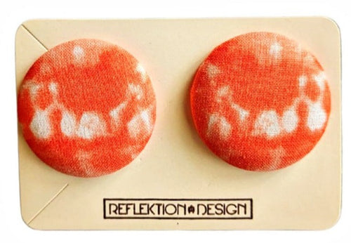 Orange Tie Dye Ankara Fabric Button Earrings