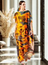 Orange Floral Silky Kaftan Dress