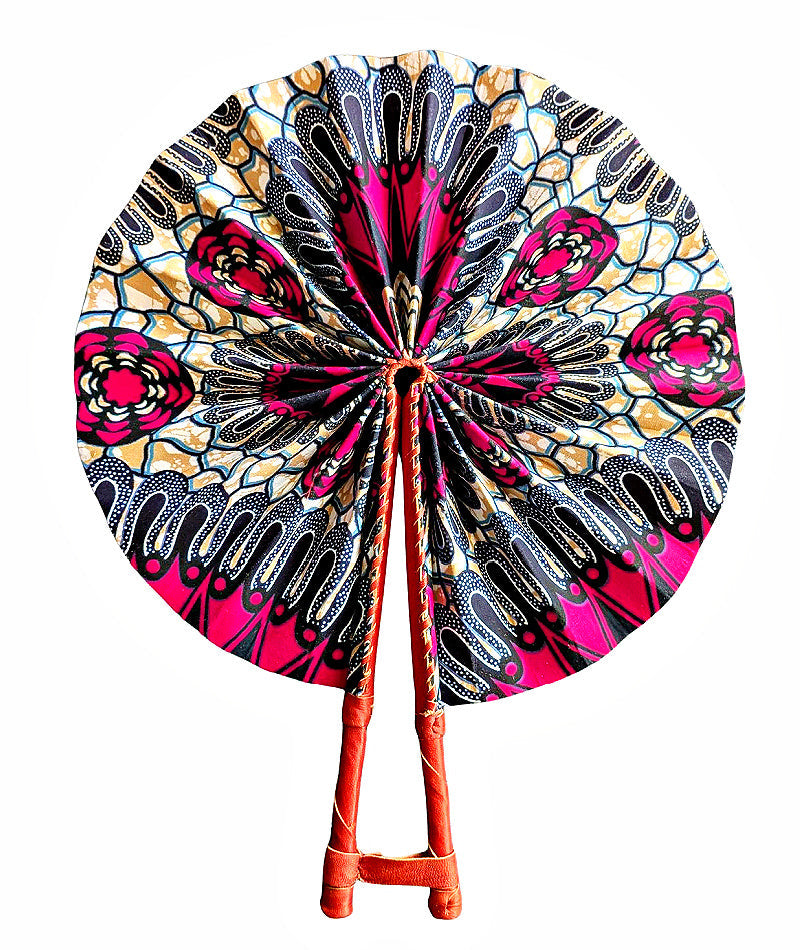 Cotton Candy African Print Fabric Folding Hand Fan