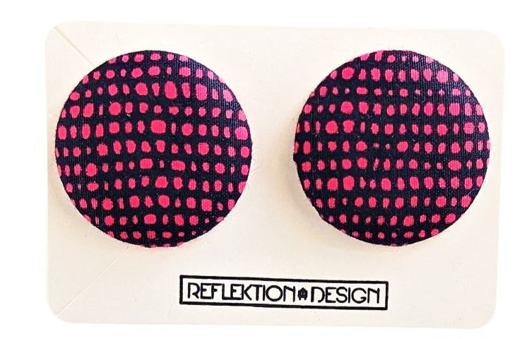 fuchsia-navy-blue-button-earrings