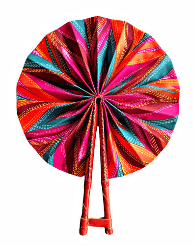 Peacock Vibes African Fabric Folding Hand Fan
