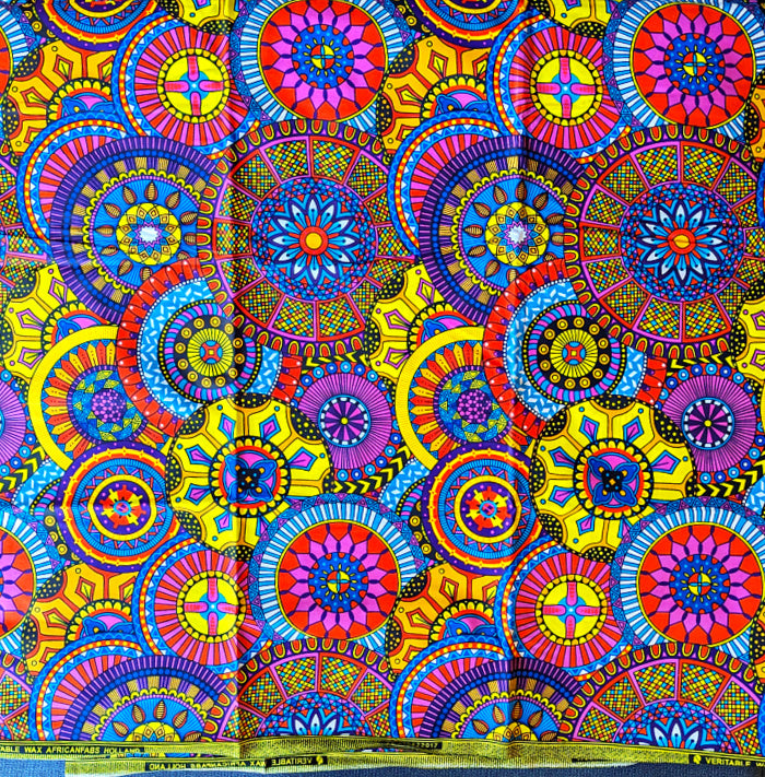 Colorful African Print Fabric Pink Yellow Purple - 2 Yard Piece