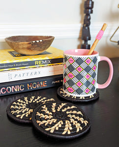 Black Woven Coasters + Pink Bead Spoon Set