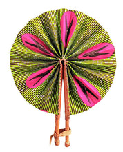 Pink Green Bird Ankara Fabric Folding Hand Fan