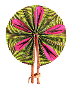 Pink Green Bird Ankara Fabric Folding Hand Fan