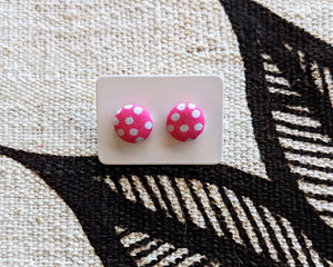 Mini Polka Dot African Print Fabric Button Earrings