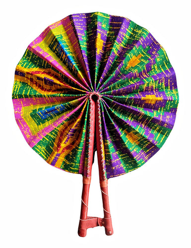 Éventail en tissu Kente Ankara rouge bleu vert