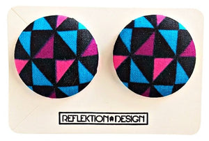 Purple Blue Ankara Fabric Button Earrings