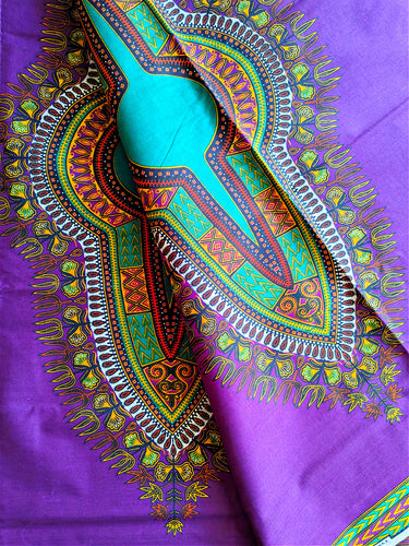 Purple Blue African Print Fabric Dashiki Design 2 Yards