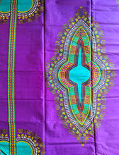 Purple Blue African Print Fabric Dashiki Design 2 Yards
