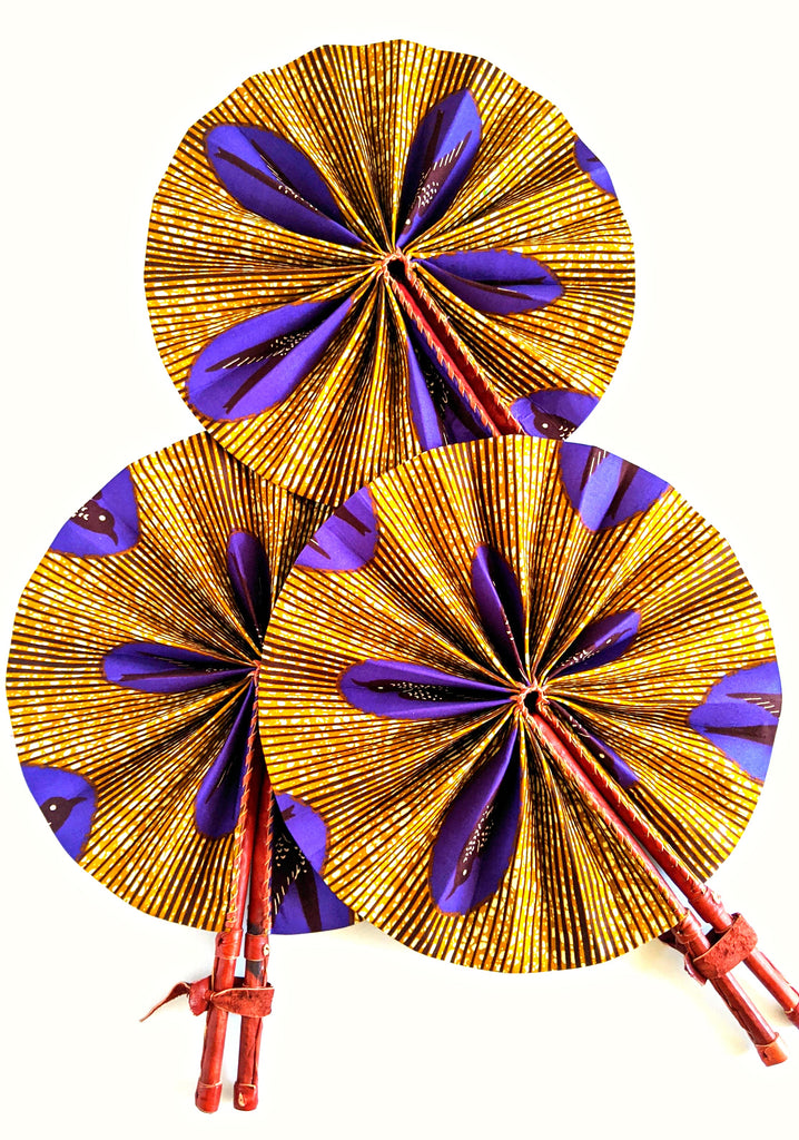 Purple Speed Bird Ankara Fabric Folding Hand Fan Reflektion Design