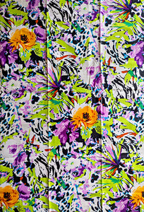 White Purple Floral African Print Fabric 2 Yards
