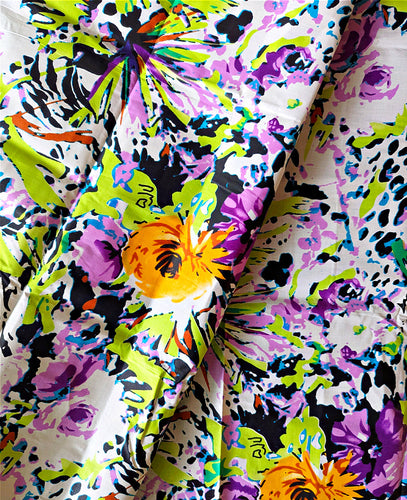 White Purple Floral African Print Fabric 2 Yards