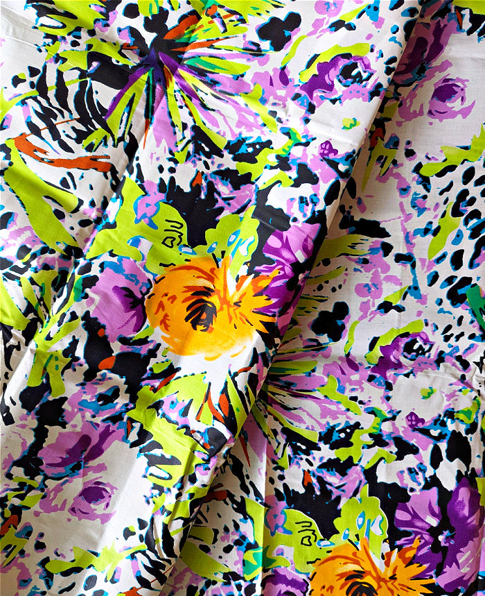 White Purple Floral African Print Fabric 2 Yards