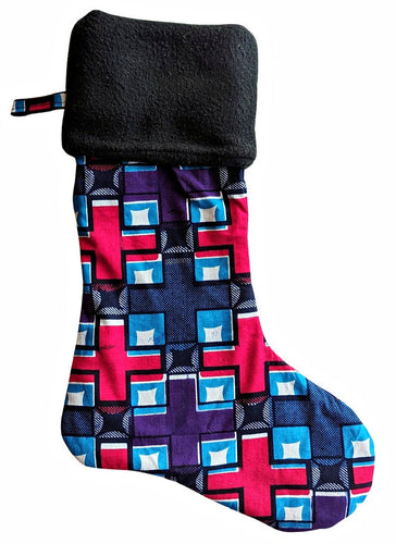 Chaussette de Noël en tissu africain rouge violet