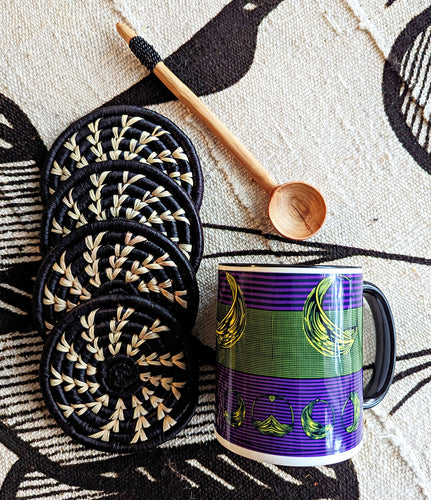 Ensemble-cadeau de cuillères et dessous de verre de tasse à café Fulani violet