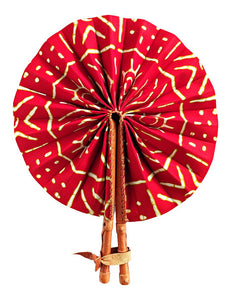 Red Ankara Fabric Folding Hand Fan