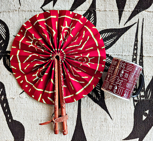 Red Cowries Hand Fan & Coffee Mug Gift Set