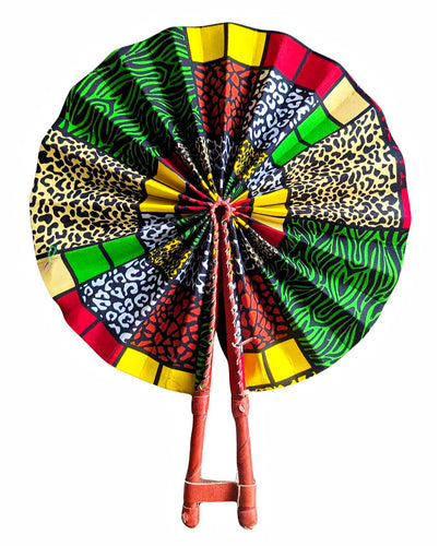 Éventail en tissu Kente Ankara rouge bleu vert