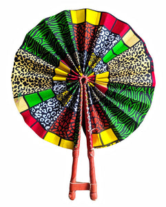 Éventail en tissu Kente Ankara rouge bleu vert