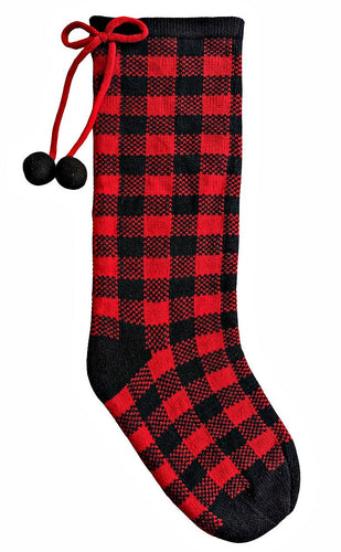 Chaussette de Noël à carreaux en tricot rouge et noir