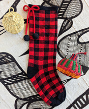 Red Black Knit Plaid Christmas Stocking