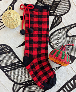 Red Black Knit Plaid Christmas Stocking