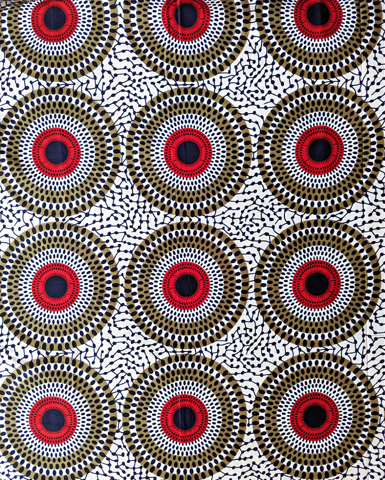 White Black Red Ankara Fabric 2.5 Yards