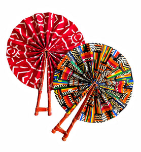 Fire & Ice Red White African Print Fabric Folding Fan