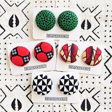 Red Cream Ankara Fabric Button Earrings