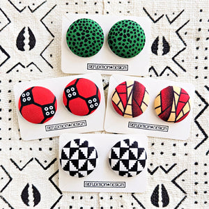Red Cream Ankara Fabric Button Earrings