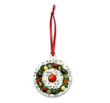 Decorative Christmas ornament with a wreath design on a white background