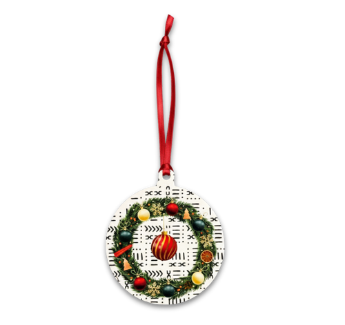 Decorative Christmas ornament with a wreath design on a white background