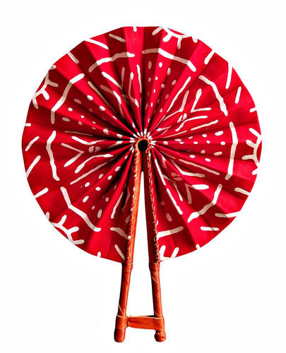 Fire & Ice Red White African Print Fabric Folding Fan