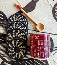 Black Woven Coasters + Red Bead Spoon Set