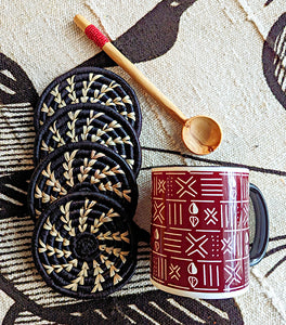 Black Woven Coasters + Red Bead Spoon Set