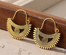 Crescent Moon Gold Tribal Statement Hoop Earrings