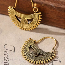 Crescent Moon Gold Tribal Statement Hoop Earrings