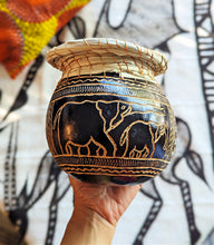 Small Carved Calabash Gourd Bowl with Basketry Rim