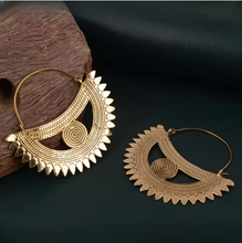 Crescent Moon Gold Tribal Statement Hoop Earrings