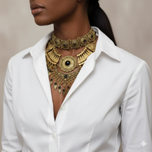 Cleopatra Bib Choker Necklace Gold Tone