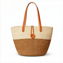 Handwoven Kenyan Kiondoo Sisal Shoulder Bag – White & Natural Leather Handles
