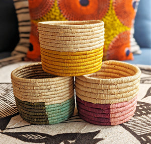 Yellow Beige Woven African Planter Basket
